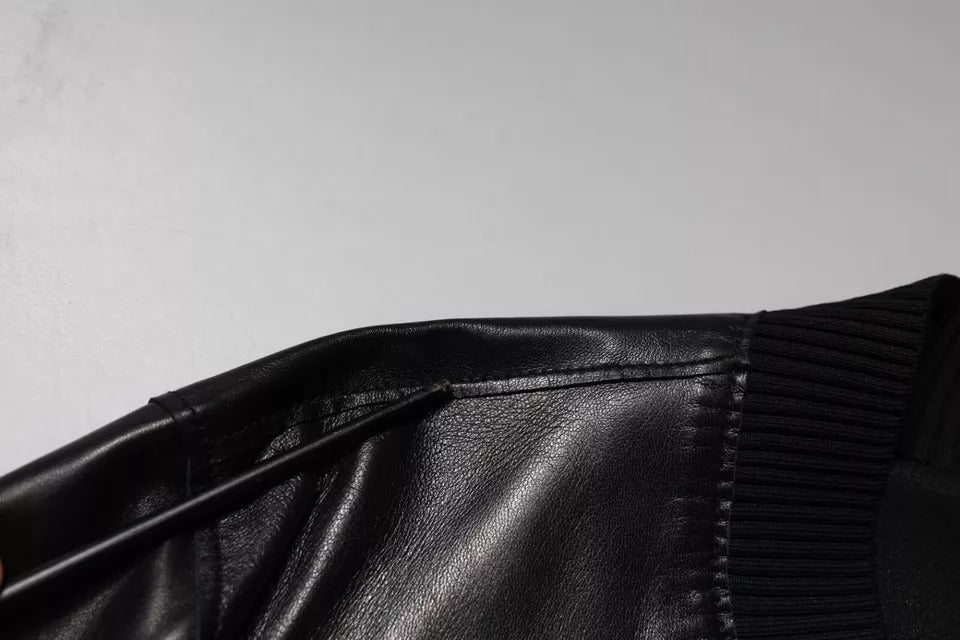 Dolce &amp; Gabbana Black Leather Full Zip Biker Blouson Jacket