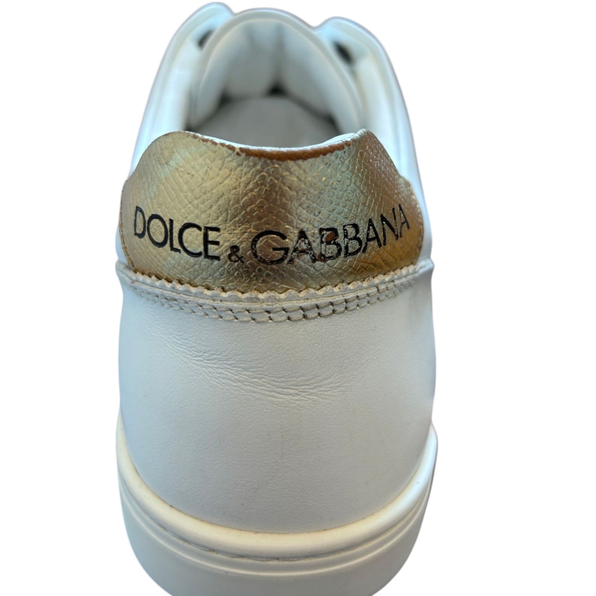 Dolce &amp; Gabbana White Leather Heart Embellished Sneakers Shoes