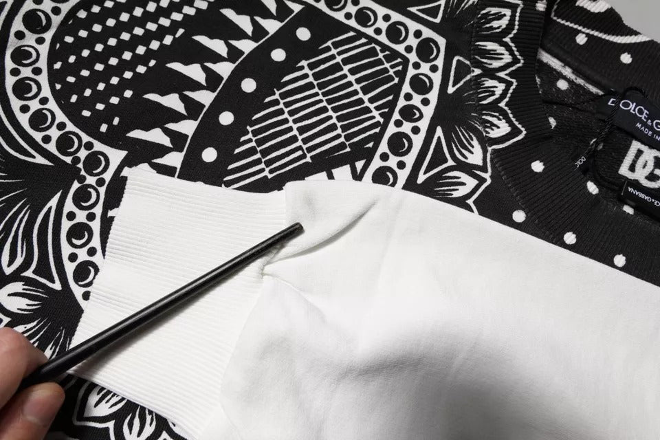 Dolce &amp; Gabbana White Black Printed Cotton Sweatshirt Sweater