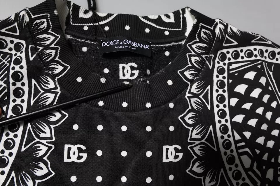 Dolce &amp; Gabbana White Black Print Cotton Sweatshirt Sweater
