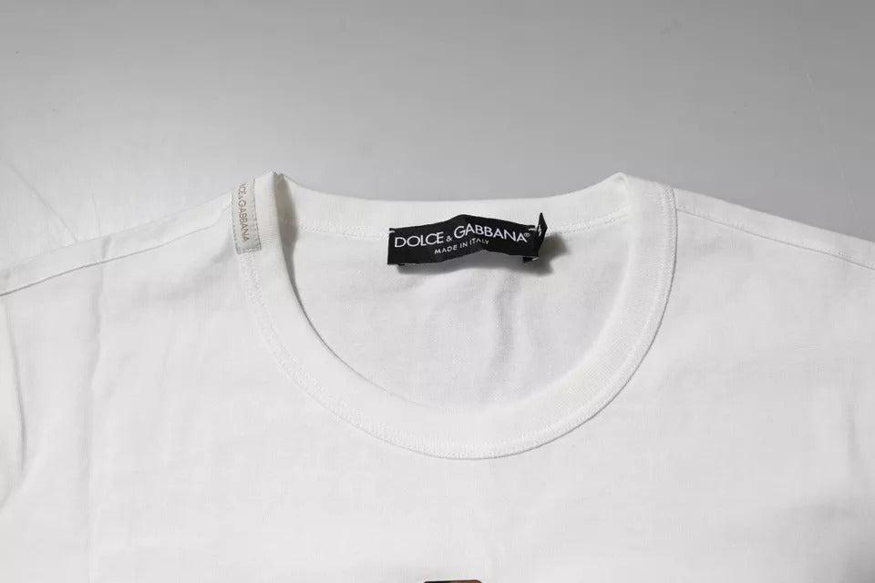 Dolce &amp; Gabbana White Cotton Logo Floral Crew Neck T-shirt