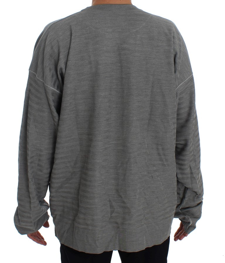 Dolce &amp; Gabbana Elegant Gray Silk Crewneck Pullover Sweater