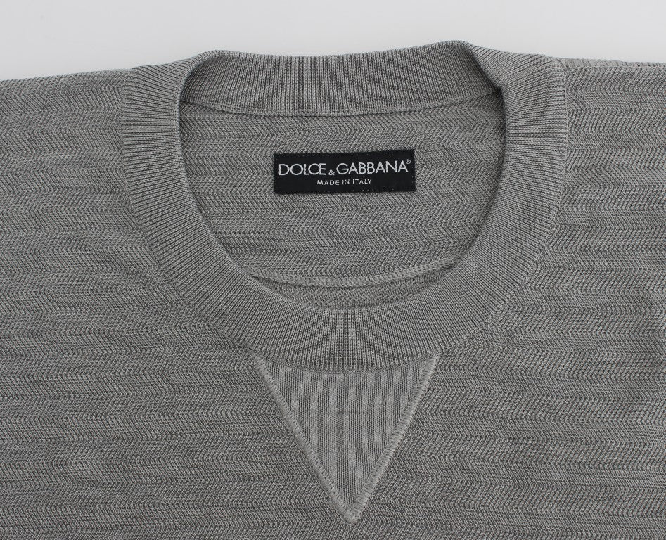 Dolce &amp; Gabbana Elegant Gray Silk Crewneck Pullover Sweater