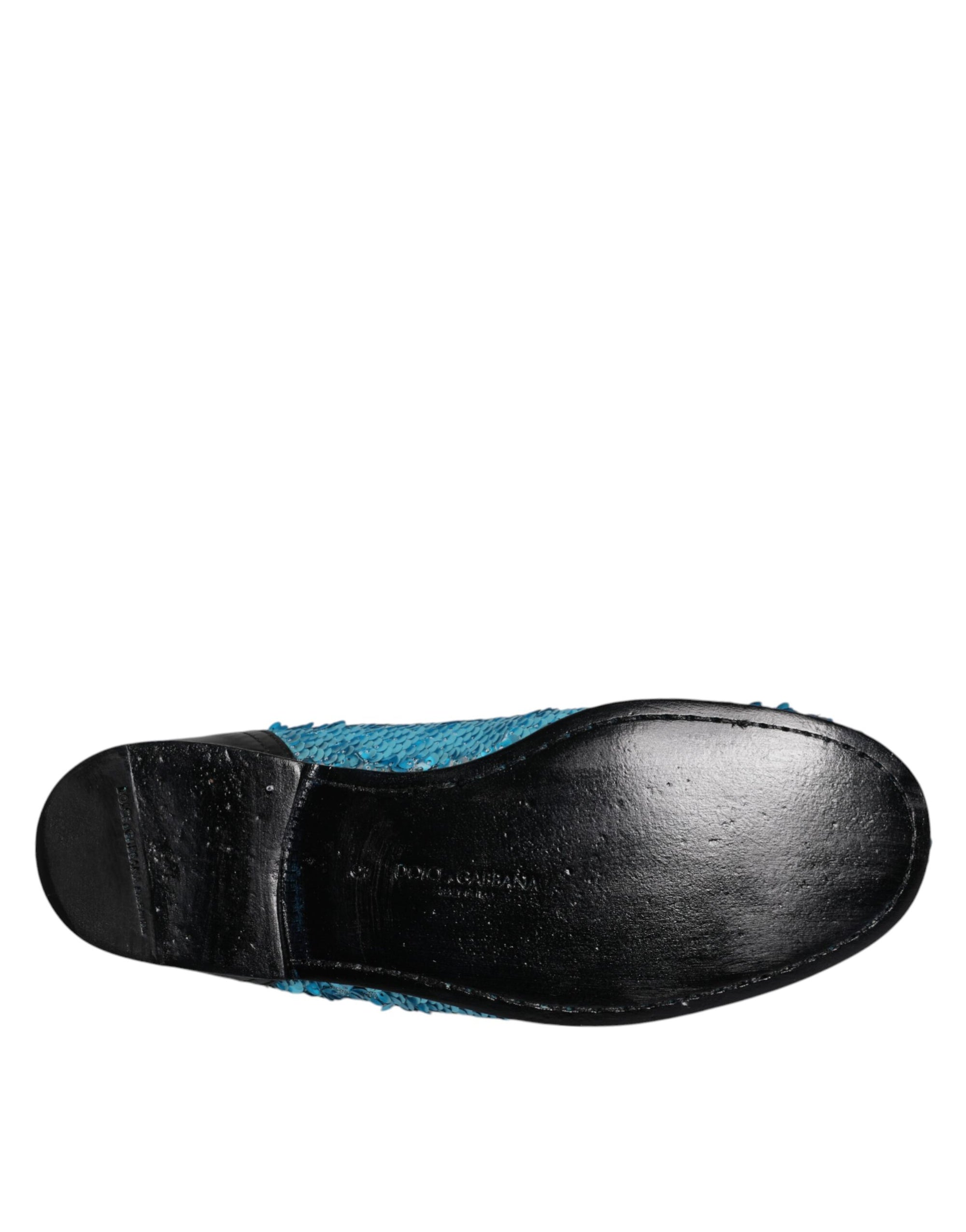 Dolce &amp; Gabbana Blue Sequined Loafers Formal Dress Shoes