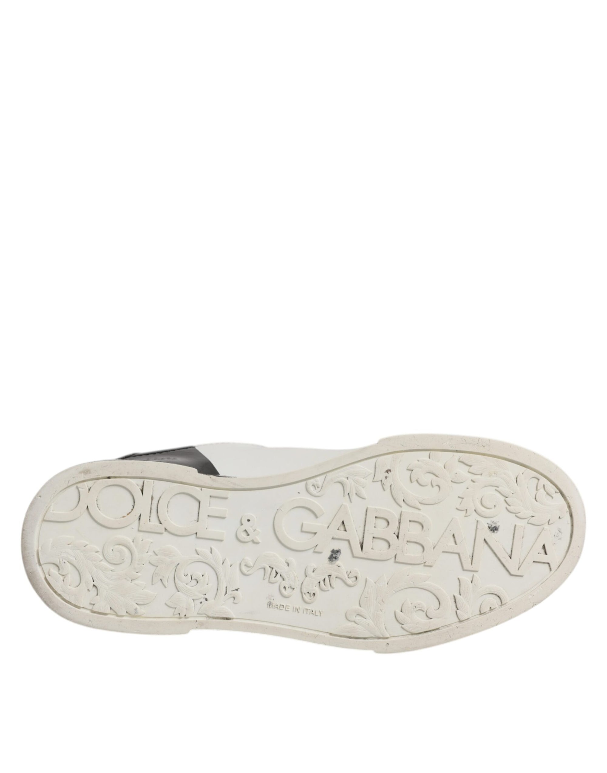 Dolce &amp; Gabbana White Black Logo Portofino Men Sneaker Shoes