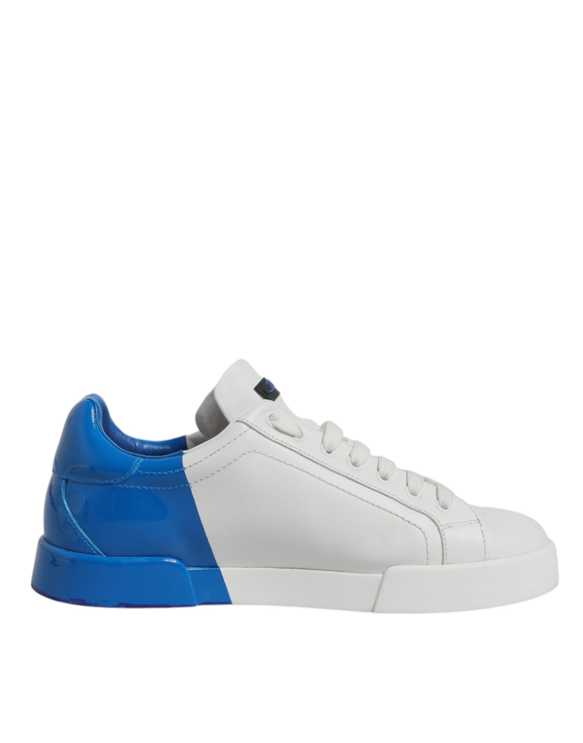 Dolce &amp; Gabbana White Blue Logo Leather Portofino Sneaker Shoes