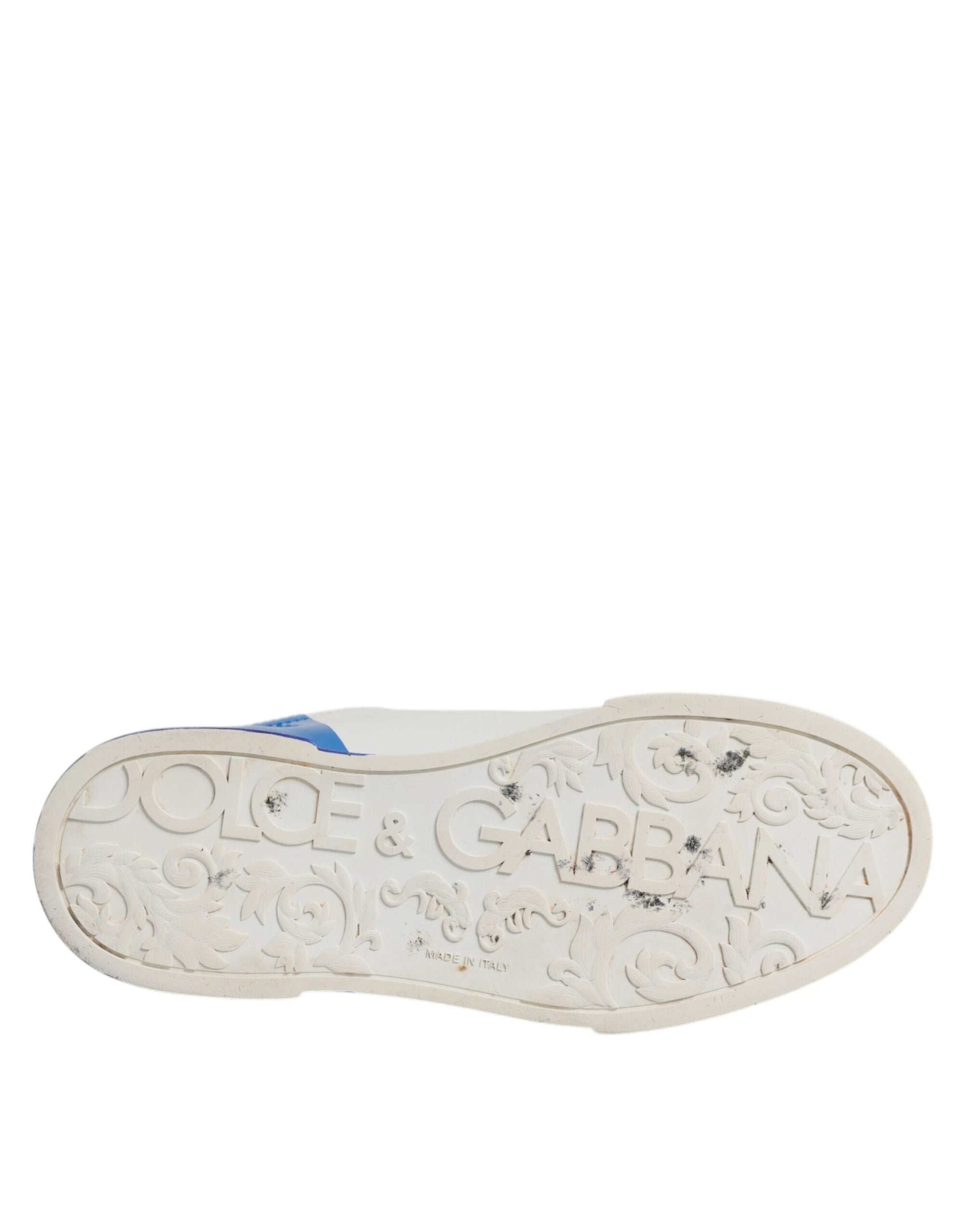 Dolce &amp; Gabbana White Blue Logo Leather Portofino Sneaker Shoes