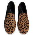 Dolce & Gabbana Brown Calfskin Fur Leopard Sneakers Shoes