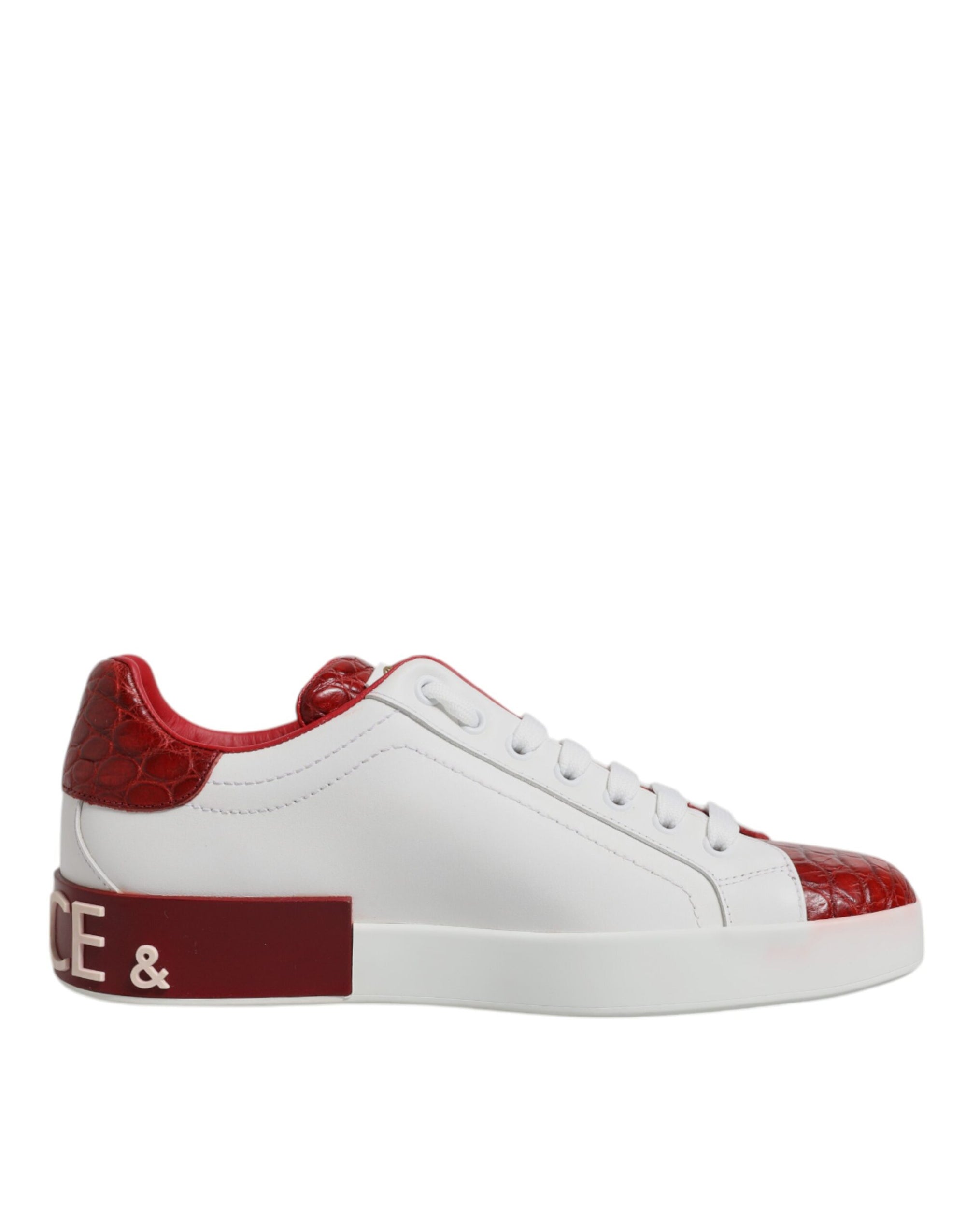 Dolce &amp; Gabbana White Red Leather Portofino Men Sneaker Shoes