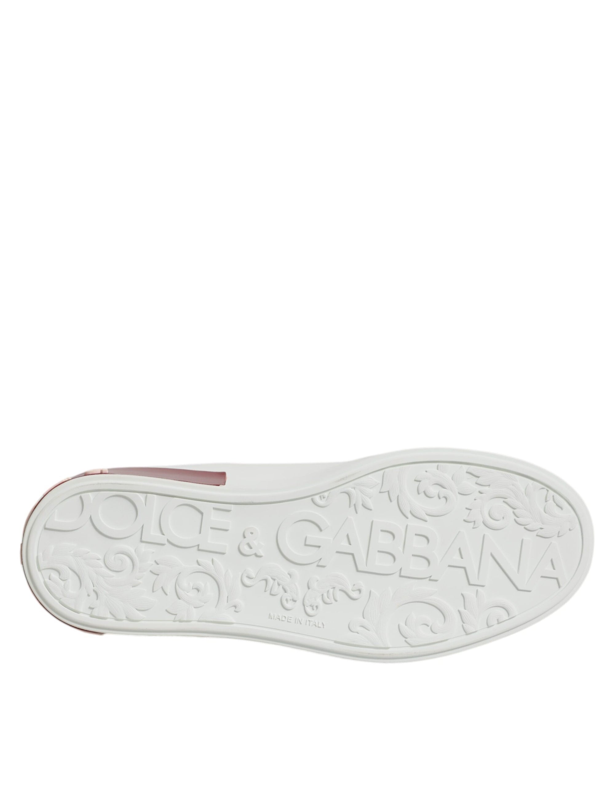 Dolce &amp; Gabbana White Red Leather Portofino Men Sneaker Shoes