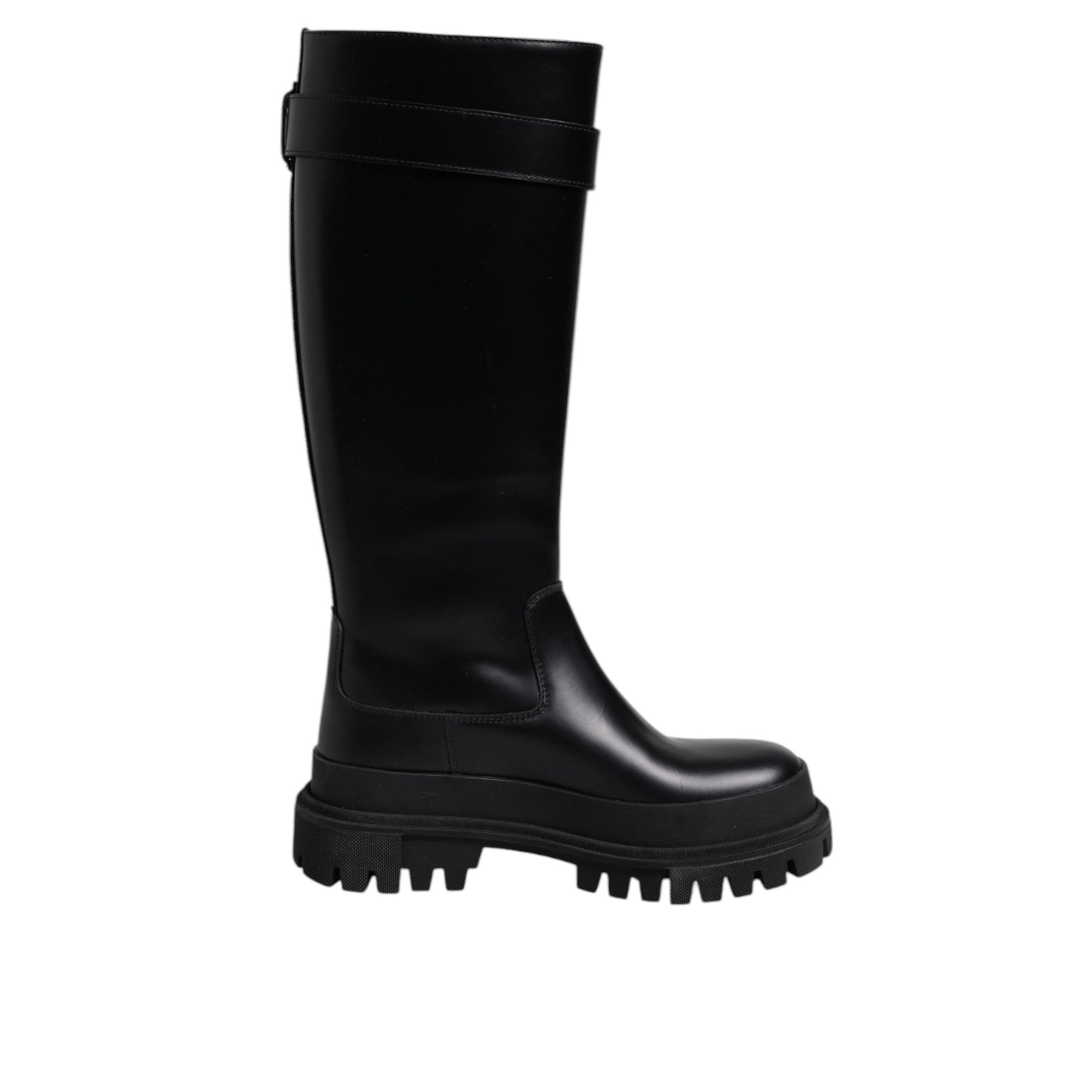 Dolce &amp; Gabbana Black DG Logo Calf Leather High Boots Shoes