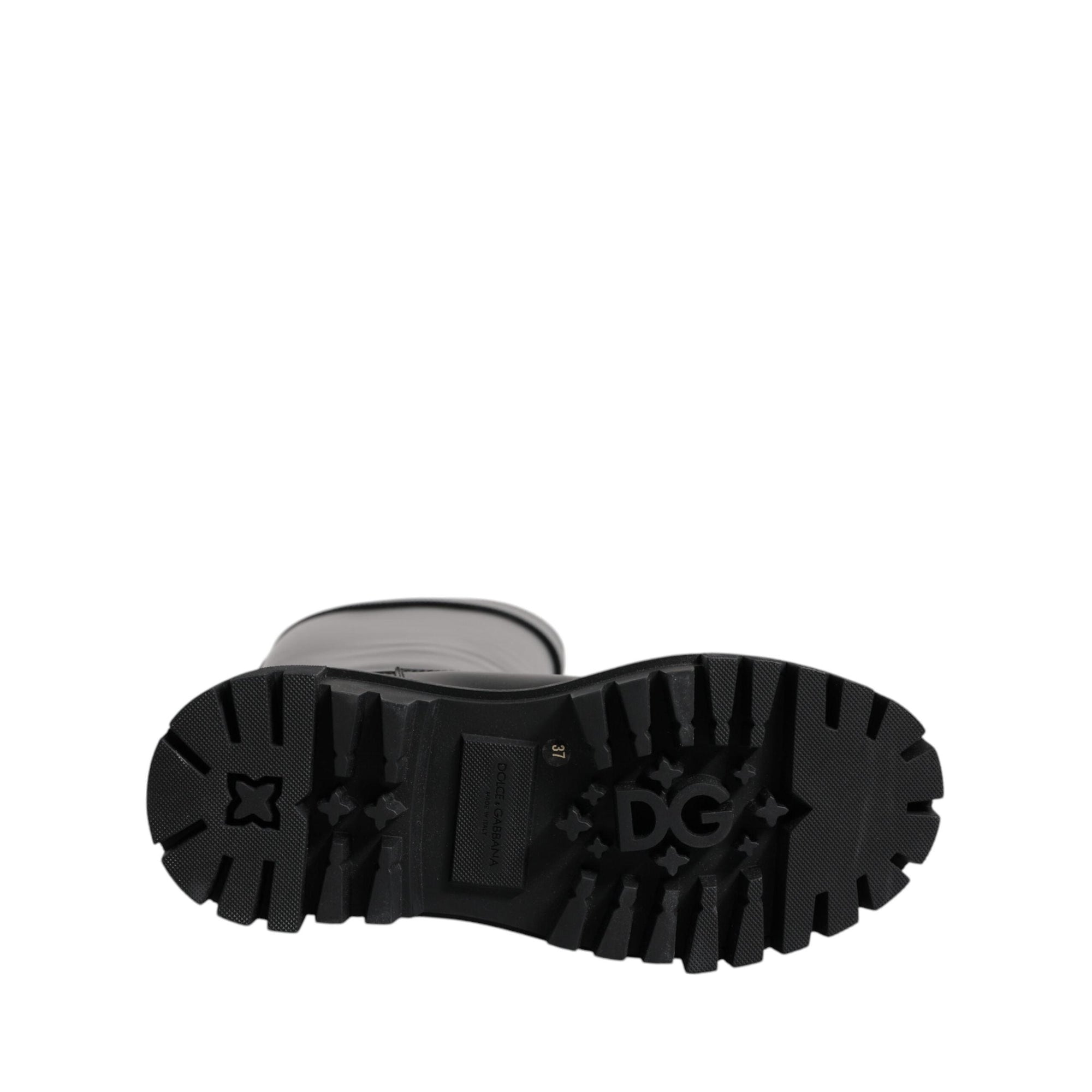Dolce &amp; Gabbana Black DG Logo Calf Leather High Boots Shoes