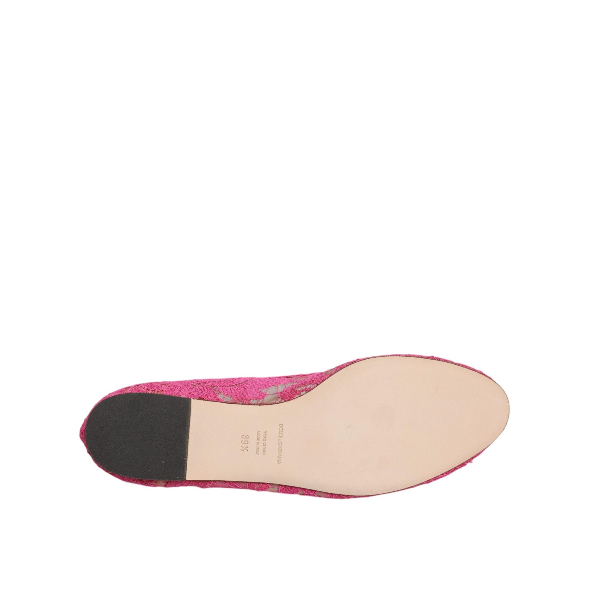 Dolce &amp; Gabbana Fuchsia Crystal Loafer Lace Ballet Flats Shoes