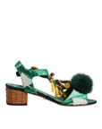 Dolce & Gabbana Green Crystal Fur Embellished Sandals Shoes