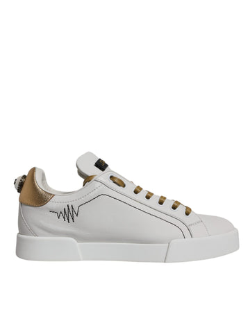 Dolce & Gabbana White Gold Leather Low Top Sneakers Shoes