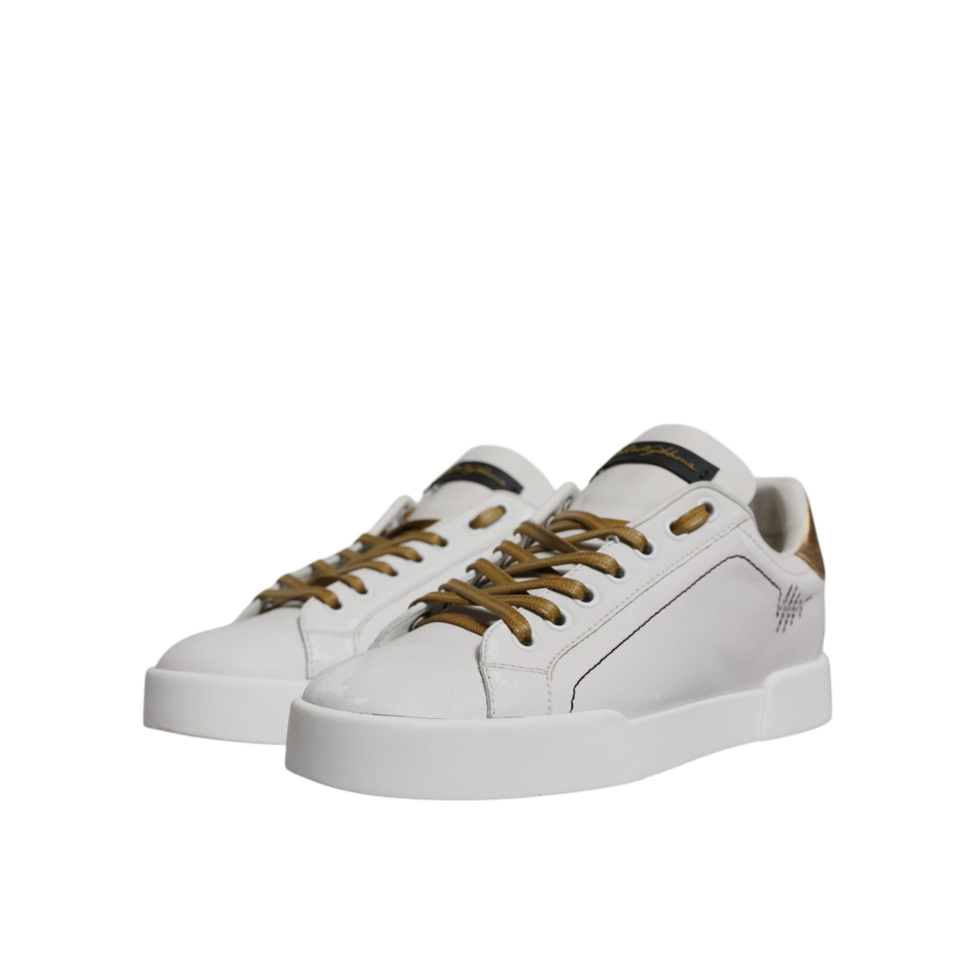 Dolce &amp; Gabbana White Gold Leather Low Top Sneakers Shoes