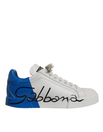 Dolce & Gabbana White Blue Logo Portofino Sneakers Shoes