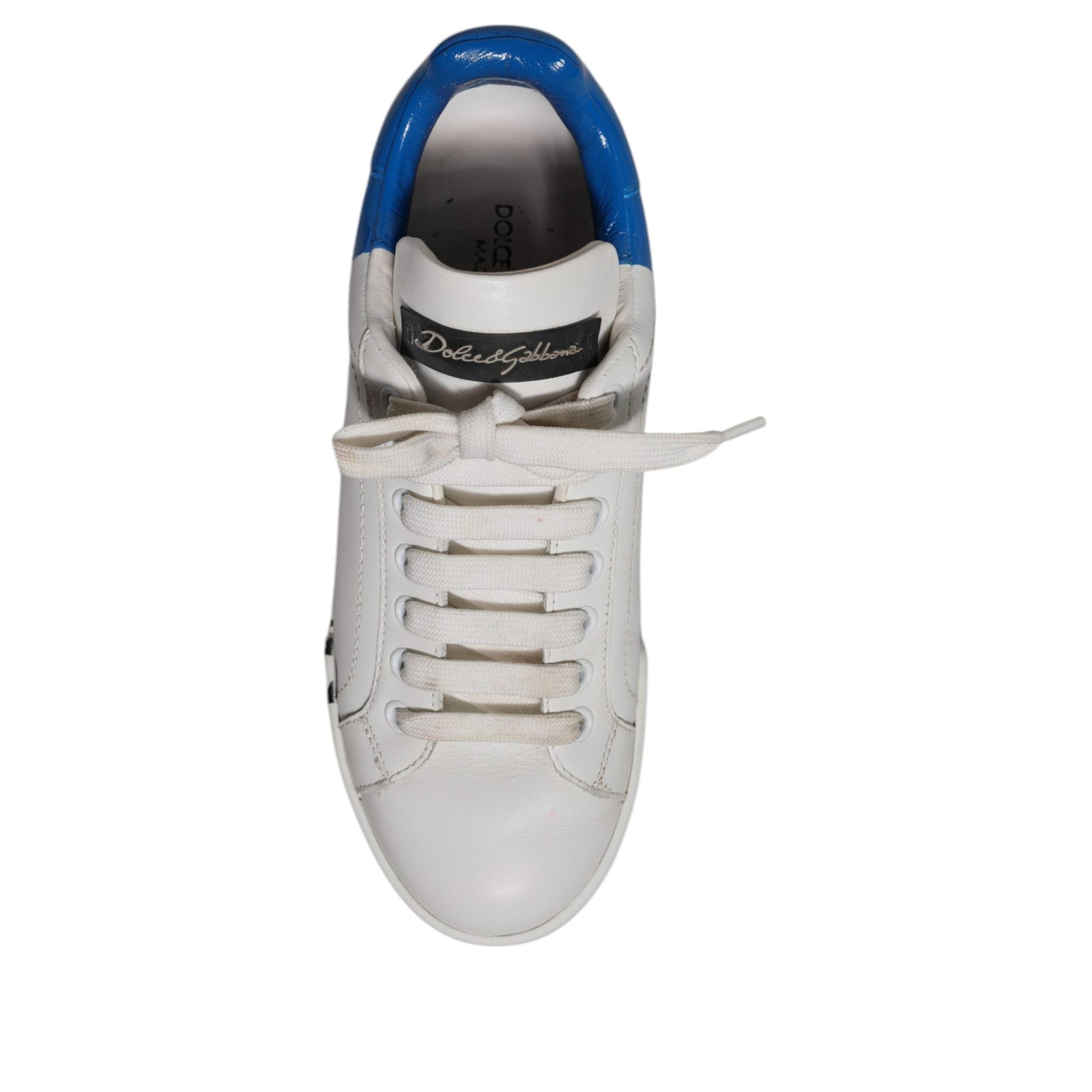 Dolce &amp; Gabbana White Blue Logo Portofino Sneakers Shoes