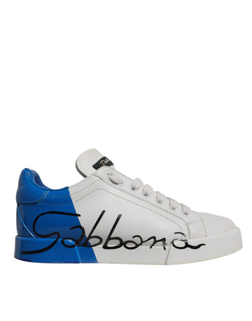 Dolce & Gabbana White Blue Logo Portofino Sneakers Shoes