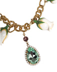 Dolce & Gabbana Gold Brass Short Chain Flower Crystal Pendant Necklace
