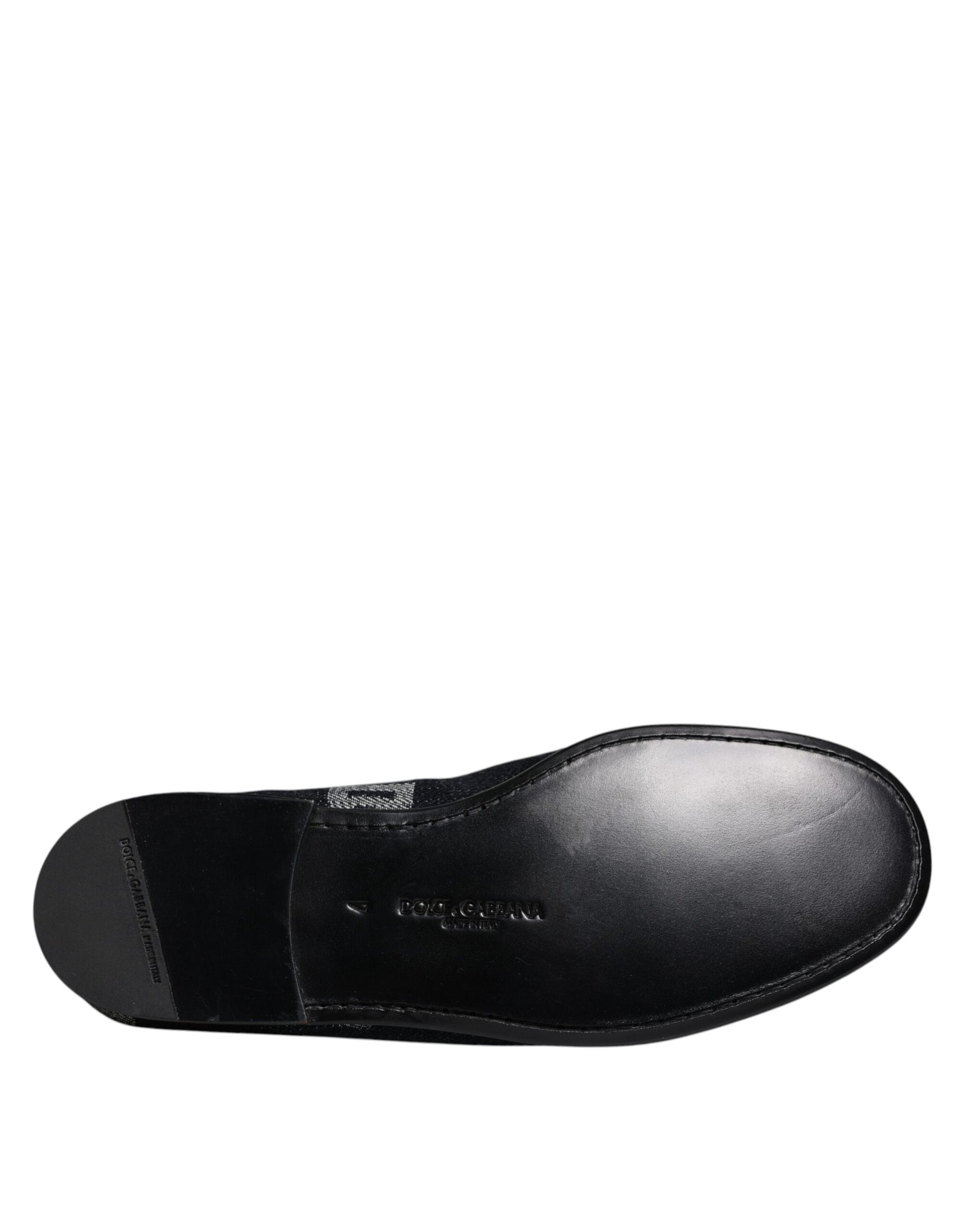 Dolce &amp; Gabbana Black Logo Cotton Loafers Formal Dress Shoes