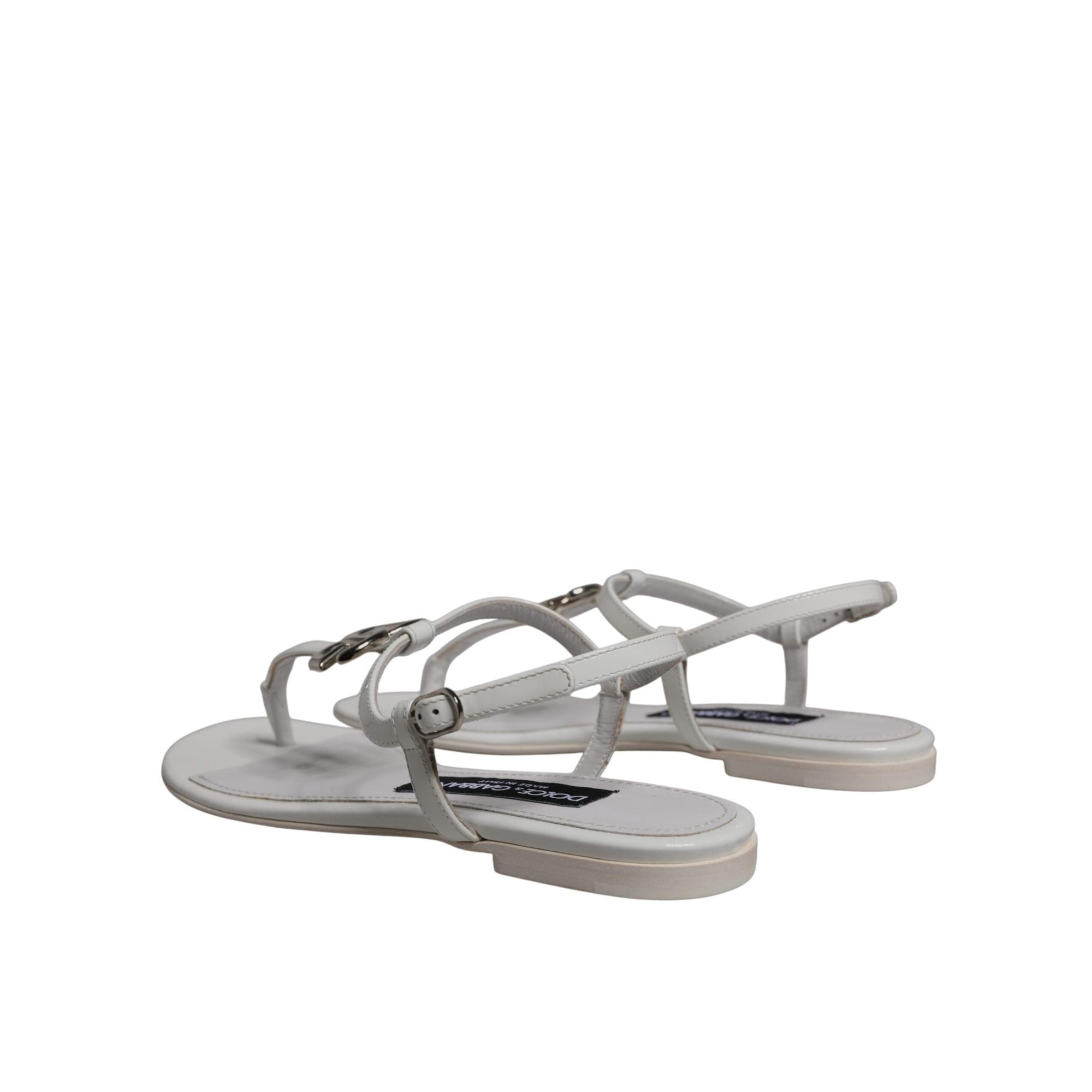 Dolce &amp; Gabbana White Leather Logo Ankle Strap Sandals Shoes