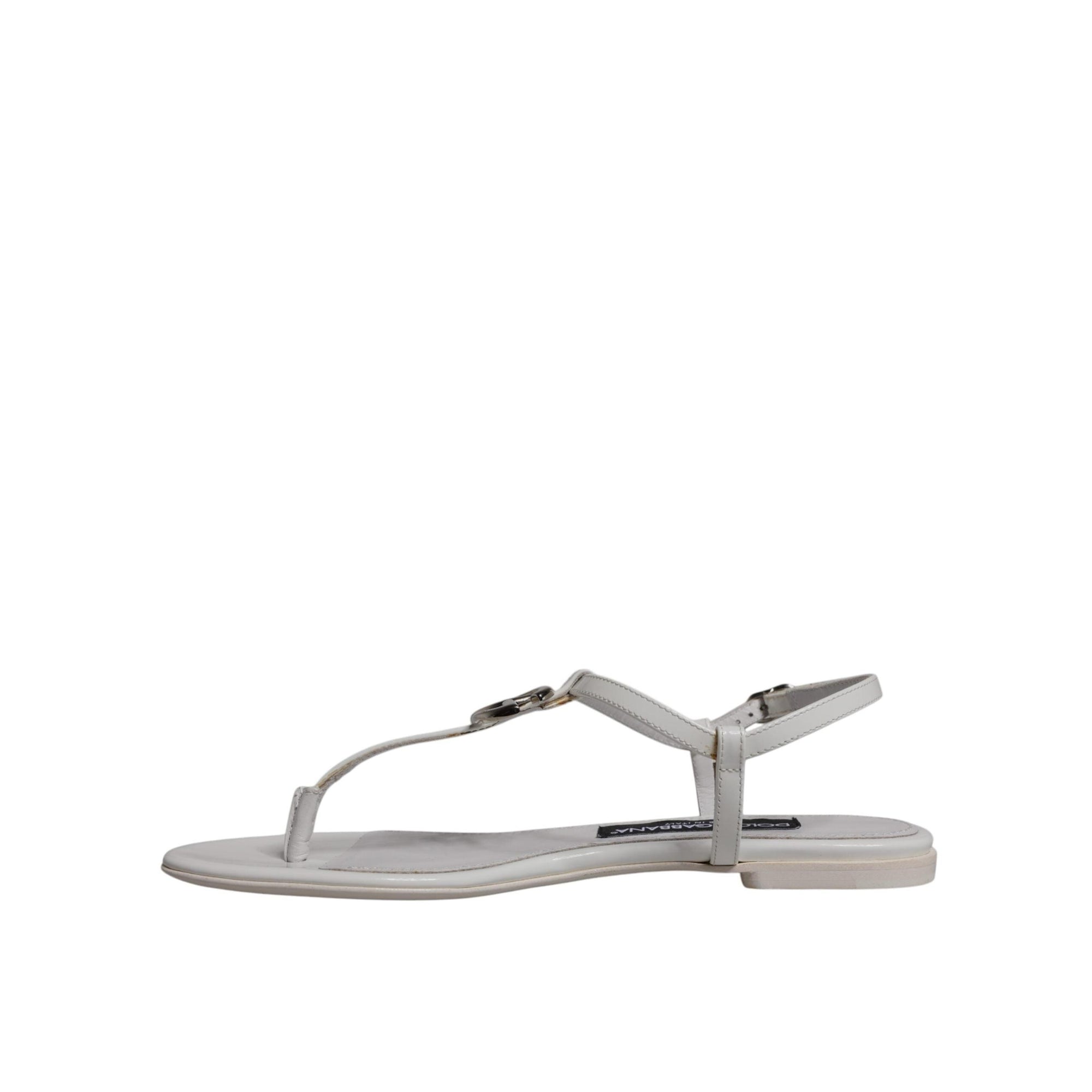 Dolce &amp; Gabbana White Leather Logo Ankle Strap Sandals Shoes