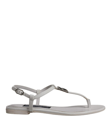 Dolce & Gabbana White Leather Logo Ankle Strap Sandals Shoes