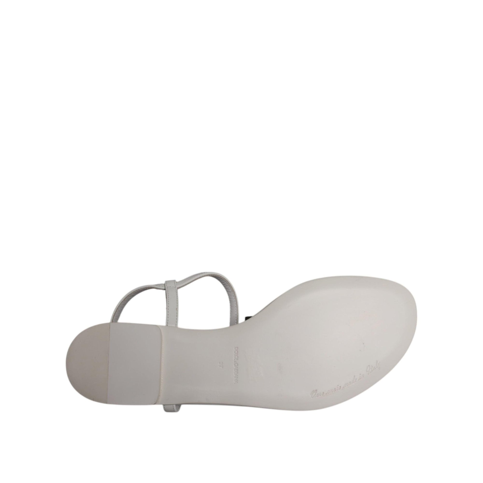 Dolce &amp; Gabbana White Leather Logo Ankle Strap Sandals Shoes