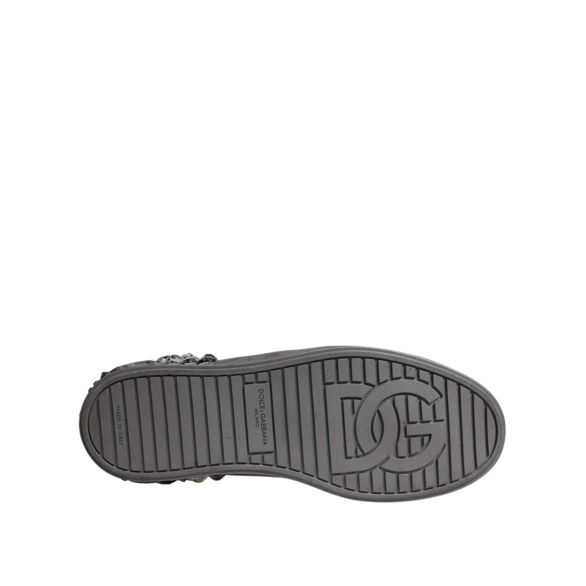 Dolce &amp; Gabbana White Silver Crystal Logo Portofino Sneakers Shoes