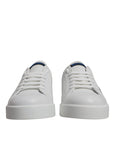 Dolce & Gabbana White Blue Leather Logo Low Top Sneakers Shoes