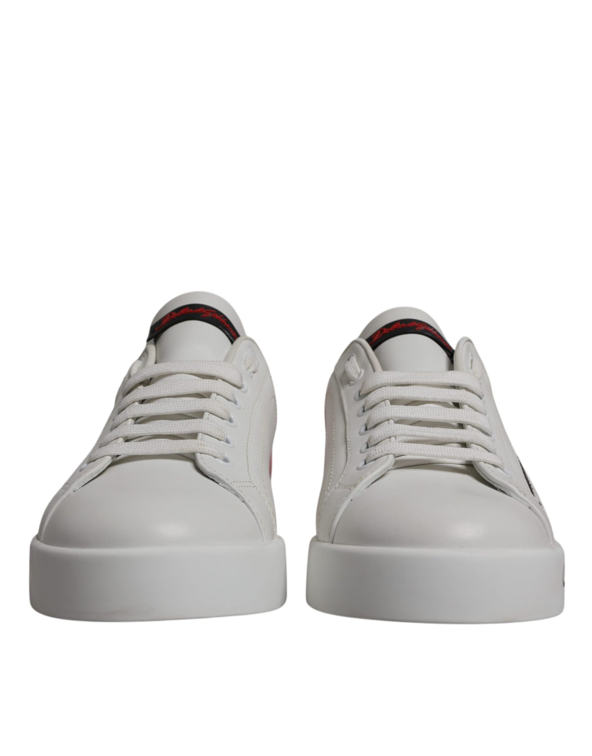 Dolce &amp; Gabbana White Red Leather Logo Low Top Sneakers Shoes