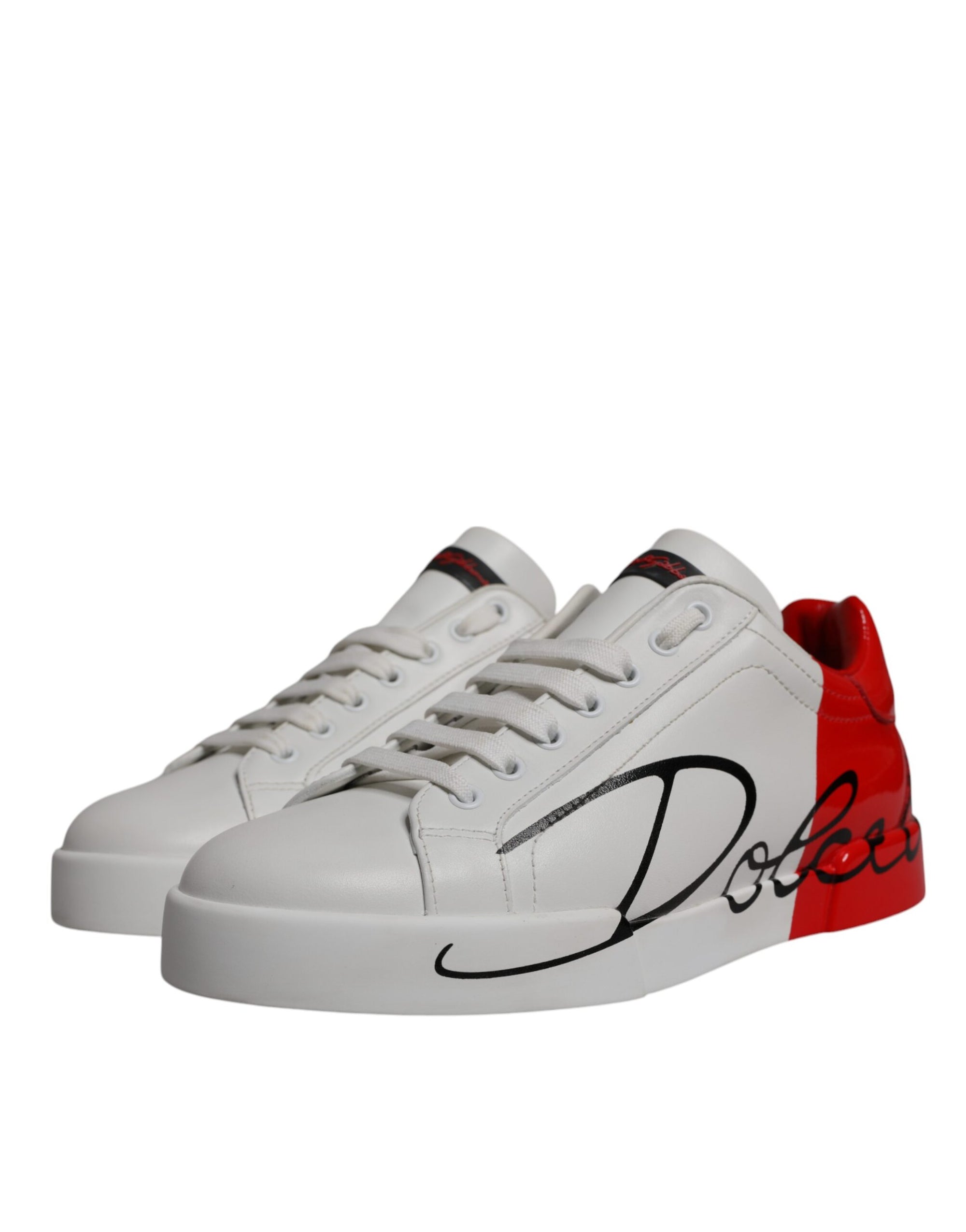 Dolce &amp; Gabbana White Red Leather Logo Low Top Sneakers Shoes