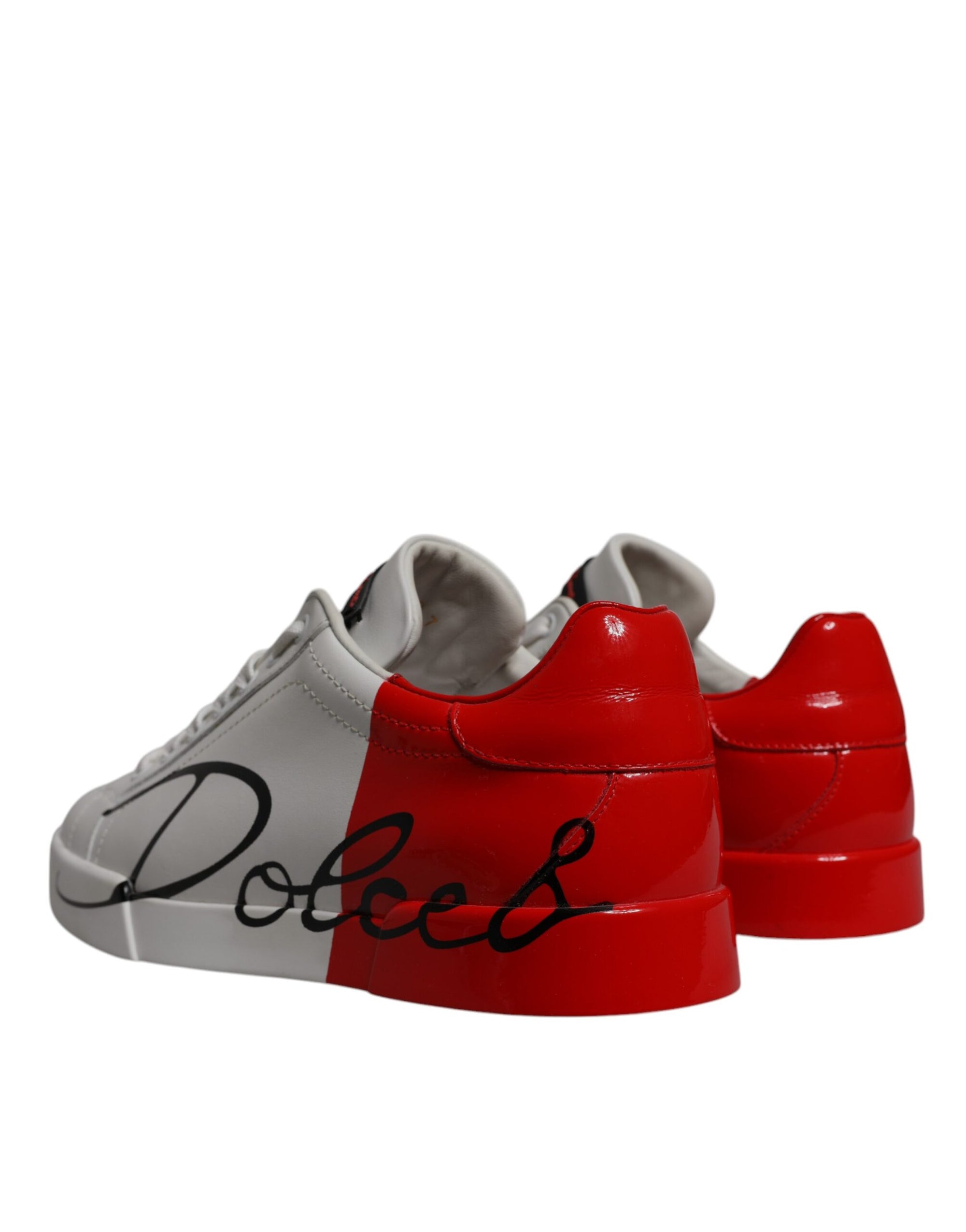 Dolce &amp; Gabbana White Red Leather Logo Low Top Sneakers Shoes