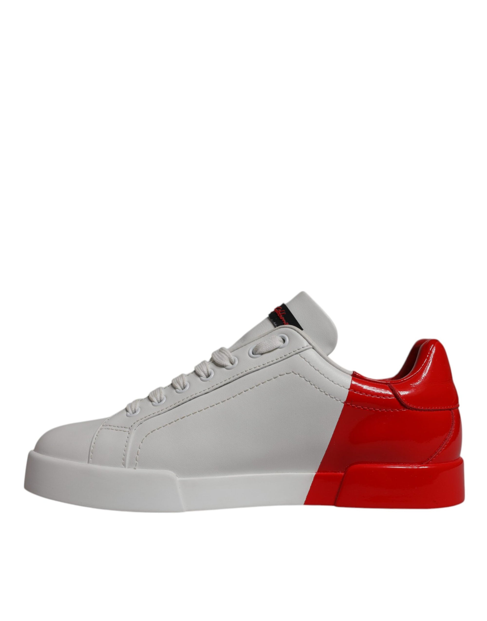 Dolce &amp; Gabbana White Red Leather Logo Low Top Sneakers Shoes