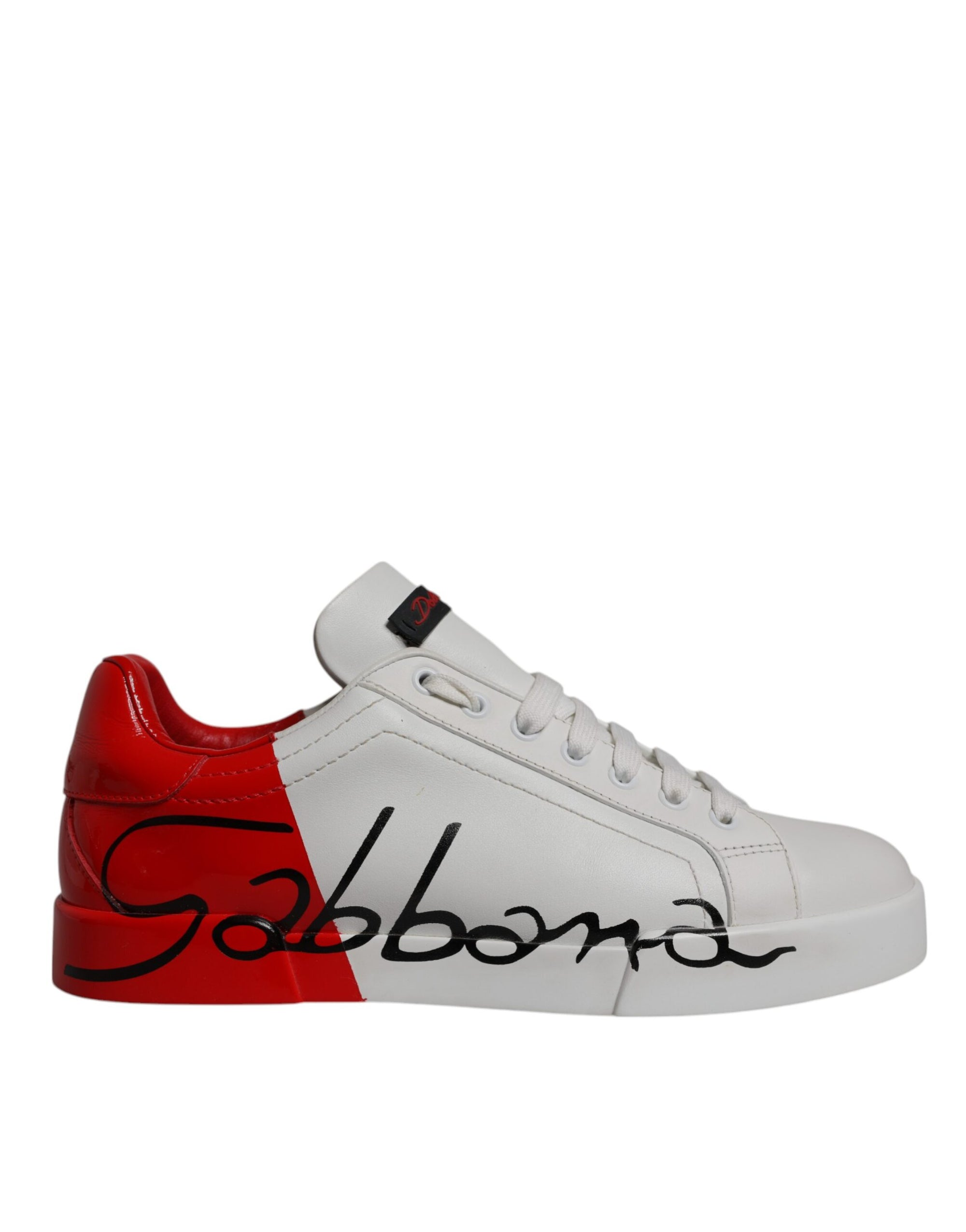Dolce &amp; Gabbana White Red Leather Logo Low Top Sneakers Shoes