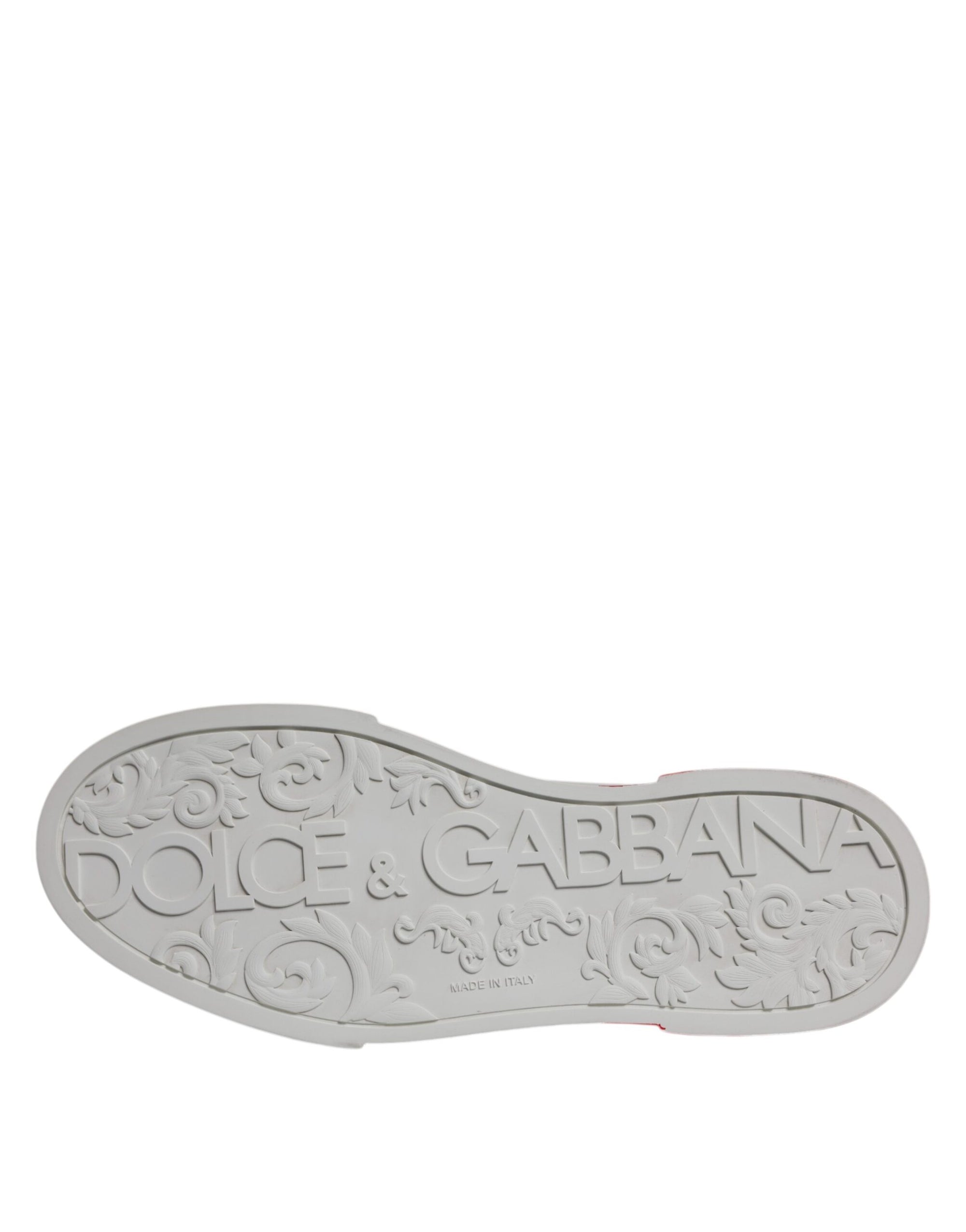 Dolce &amp; Gabbana White Red Leather Logo Low Top Sneakers Shoes