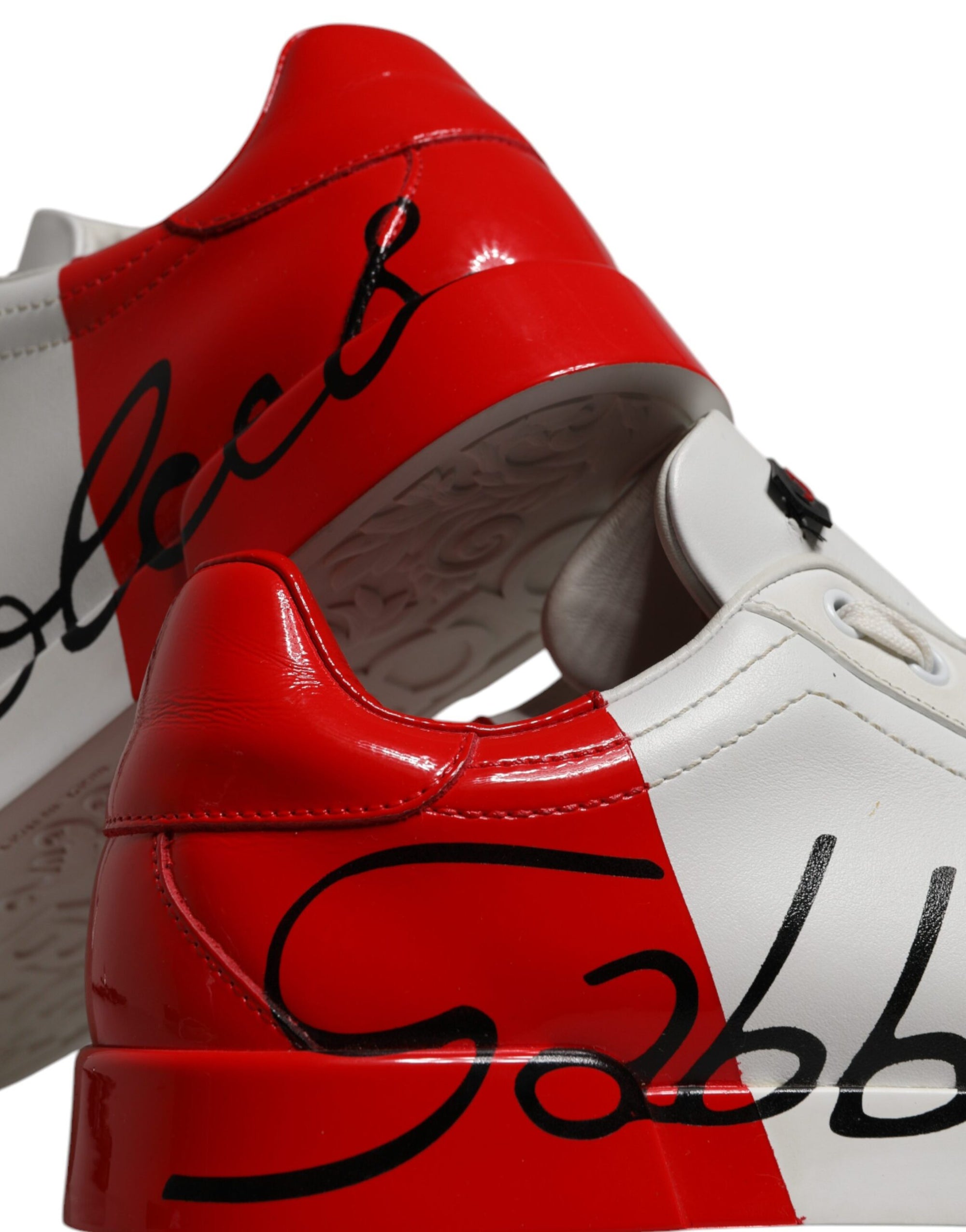 Dolce &amp; Gabbana White Red Leather Logo Low Top Sneakers Shoes