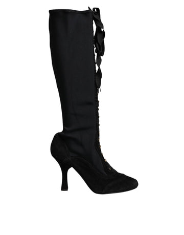 Dolce & Gabbana Black Lace Up Heels High Boots Shoes