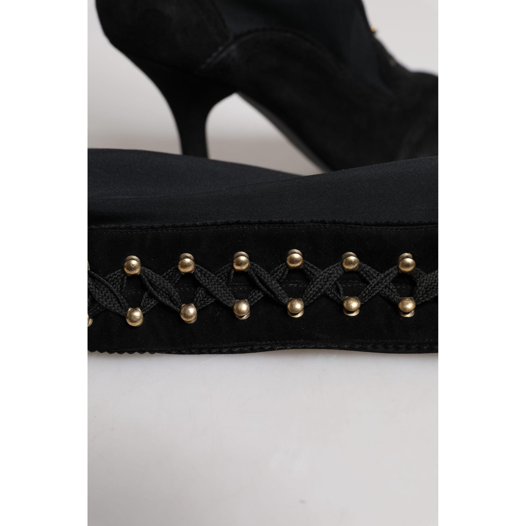 Dolce &amp; Gabbana Black Lace Up Heels High Boots Shoes