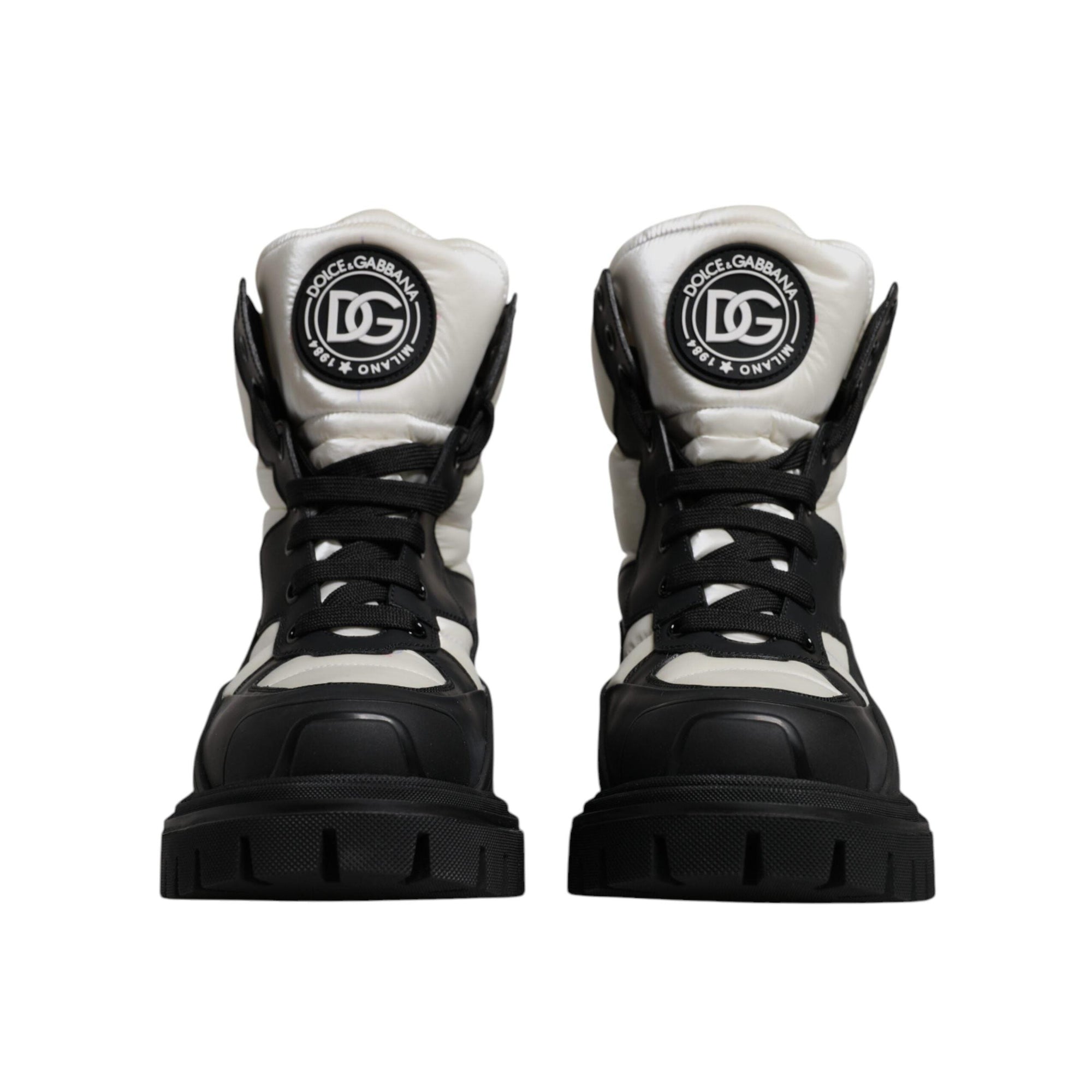 Dolce &amp; Gabbana Black White Padded Mid Calf Lace Up Boots Shoes