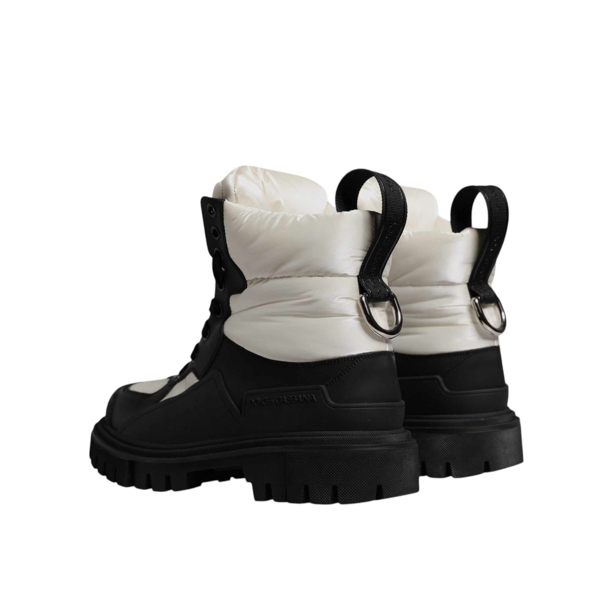 Dolce &amp; Gabbana Black White Padded Mid Calf Lace Up Boots Shoes