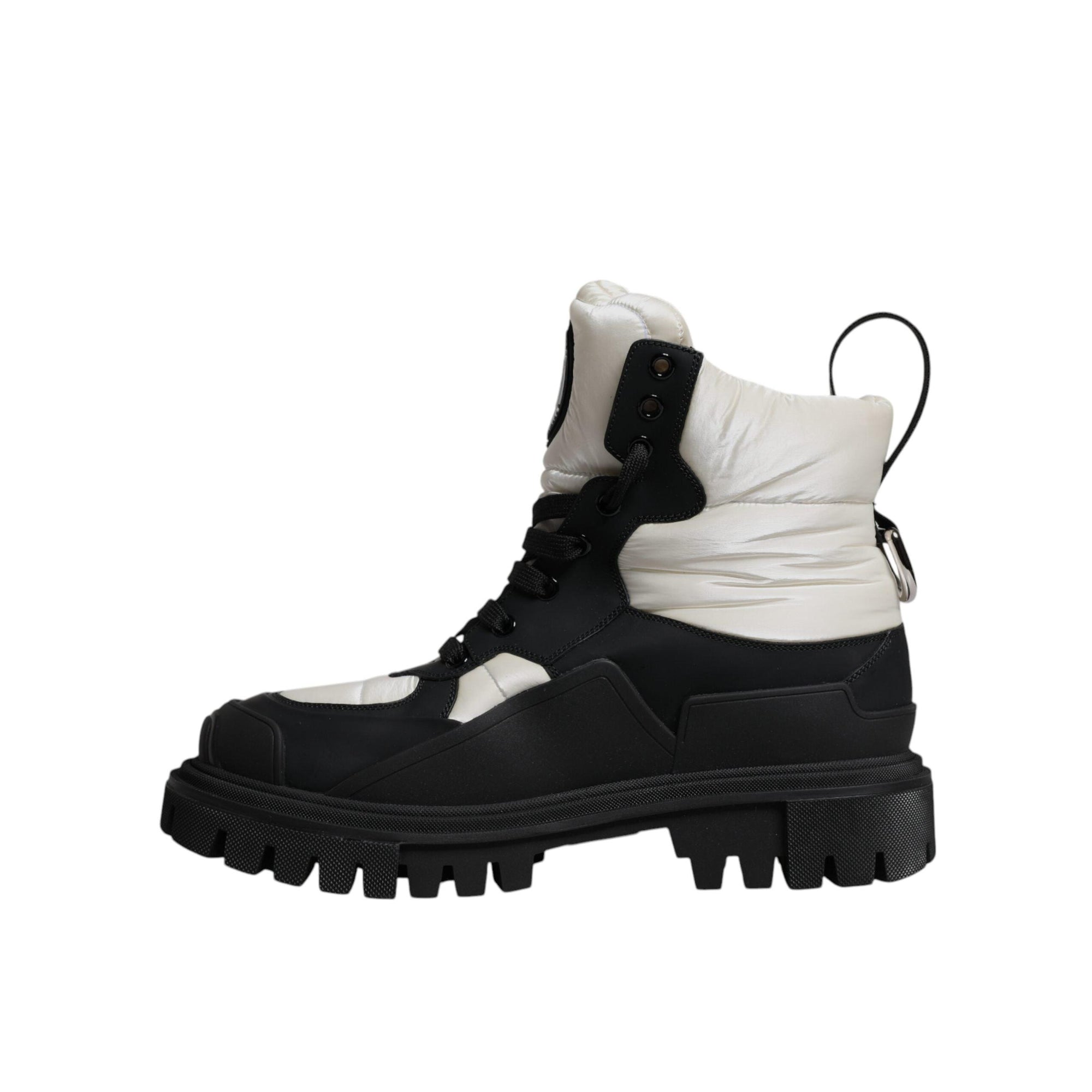 Dolce &amp; Gabbana Black White Padded Mid Calf Lace Up Boots Shoes