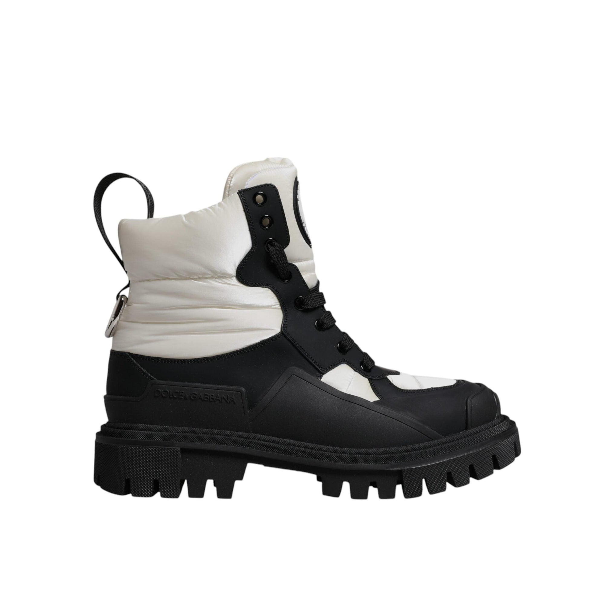 Dolce &amp; Gabbana Black White Padded Mid Calf Lace Up Boots Shoes