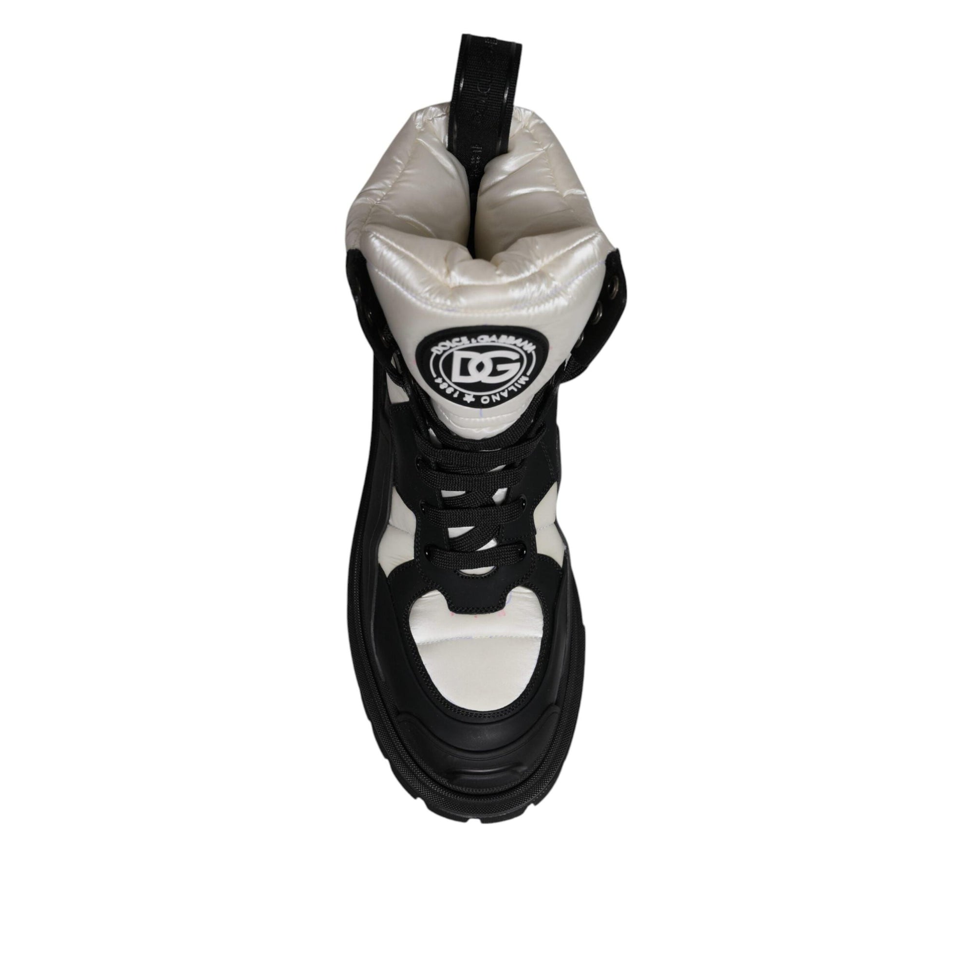 Dolce &amp; Gabbana Black White Padded Mid Calf Lace Up Boots Shoes