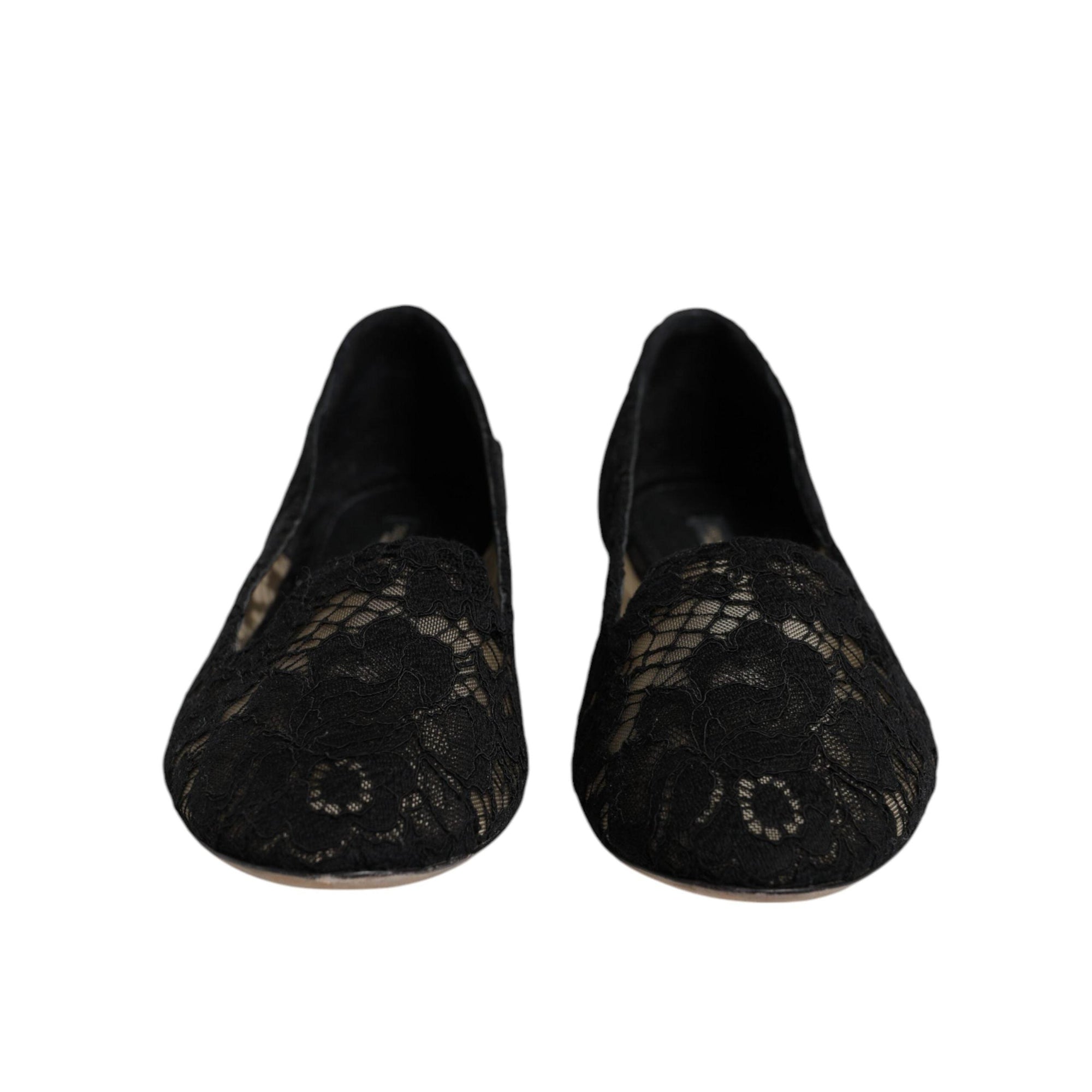 Dolce &amp; Gabbana Black Taormina Lace Slip On Flats Shoes