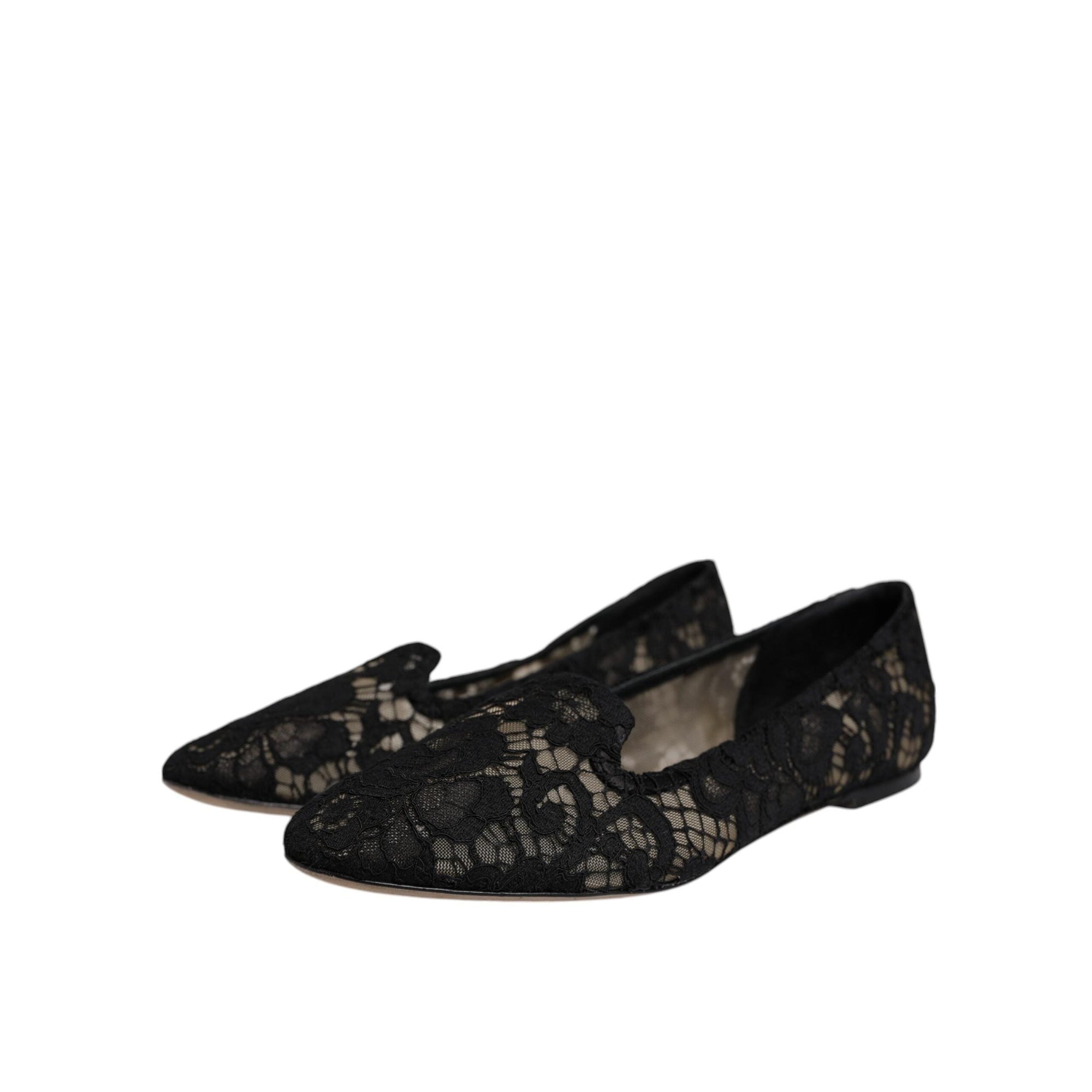 Dolce &amp; Gabbana Black Taormina Lace Slip On Flats Shoes