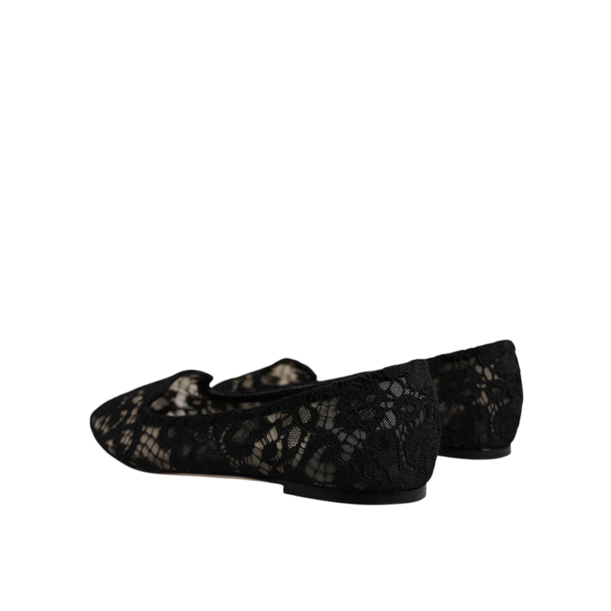 Dolce &amp; Gabbana Black Taormina Lace Slip On Flats Shoes