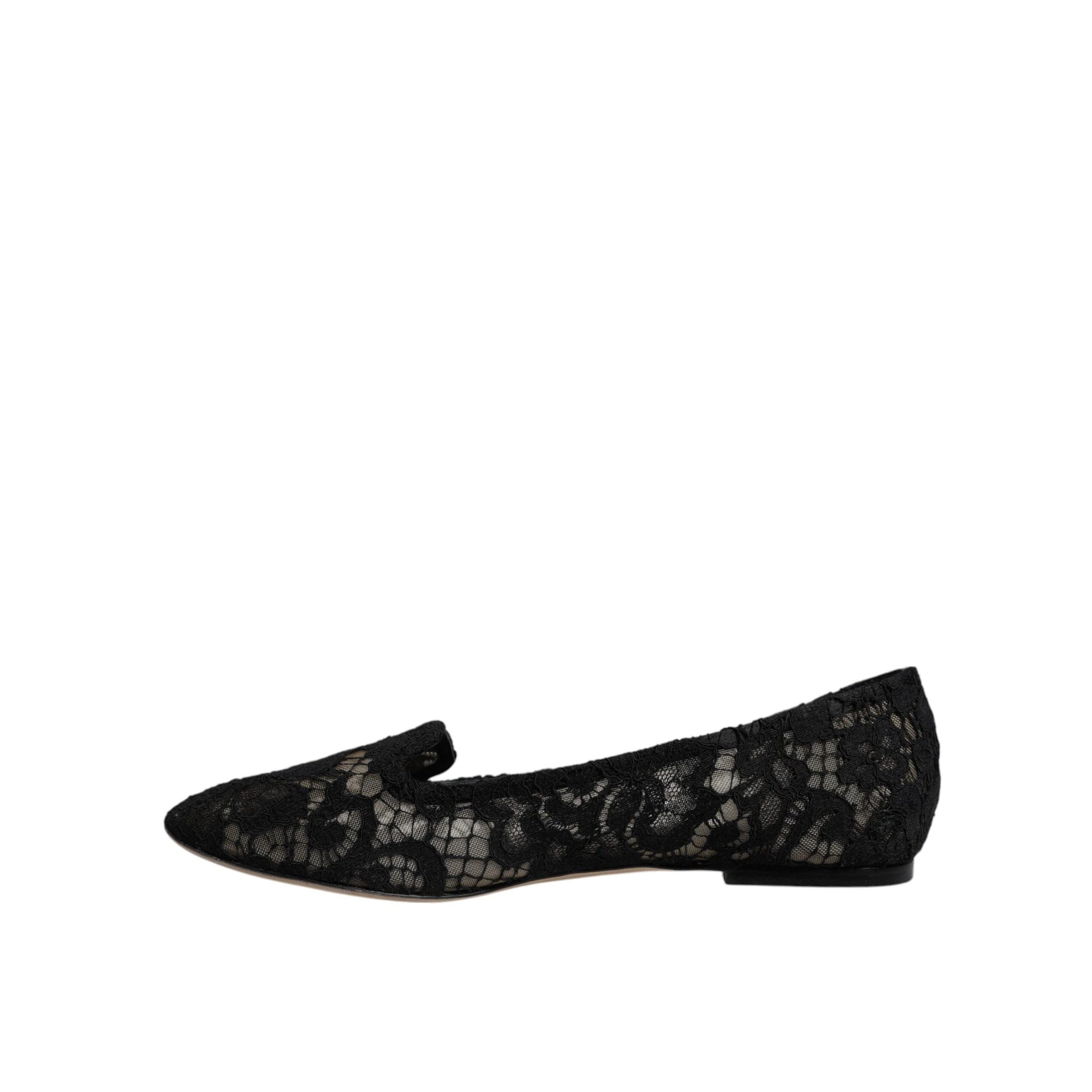 Dolce &amp; Gabbana Black Taormina Lace Slip On Flats Shoes