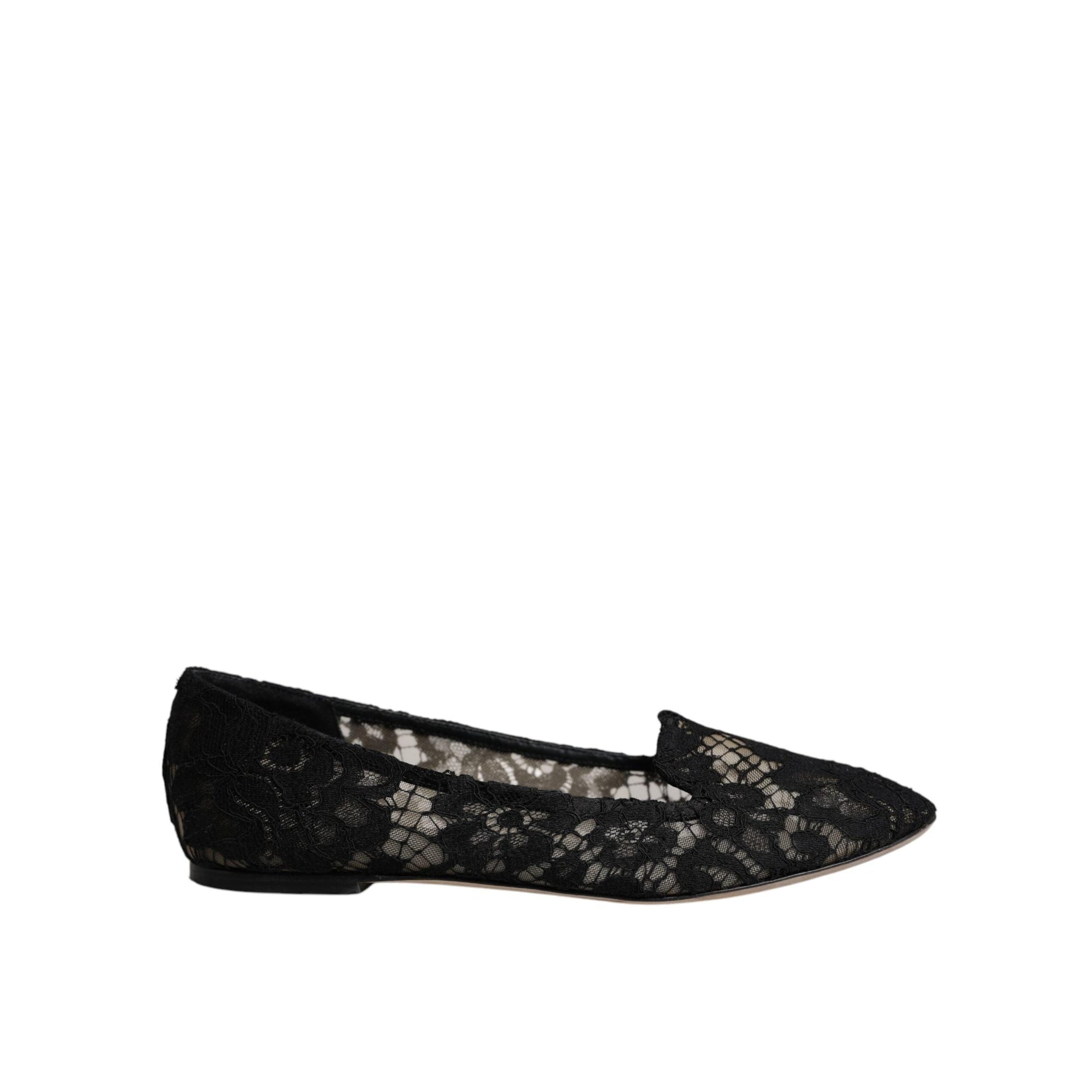 Dolce &amp; Gabbana Black Taormina Lace Slip On Flats Shoes